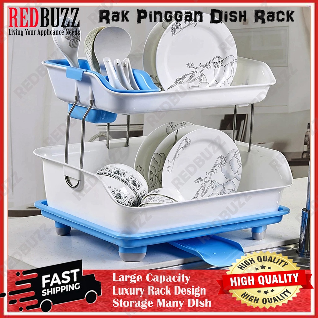 REDBUZZ Multipurpose 2 Layer Dish Rack Dish Storage Rak Pinggan
