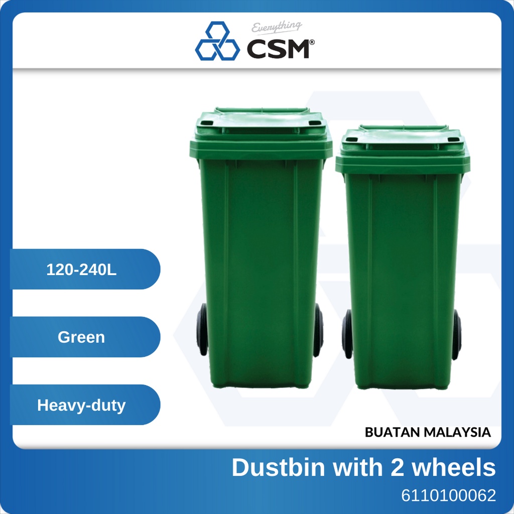 CSM Green Dustbin 2 Wheels 4 Wheels 120L 240L Tong Sampah Beroda Tarik