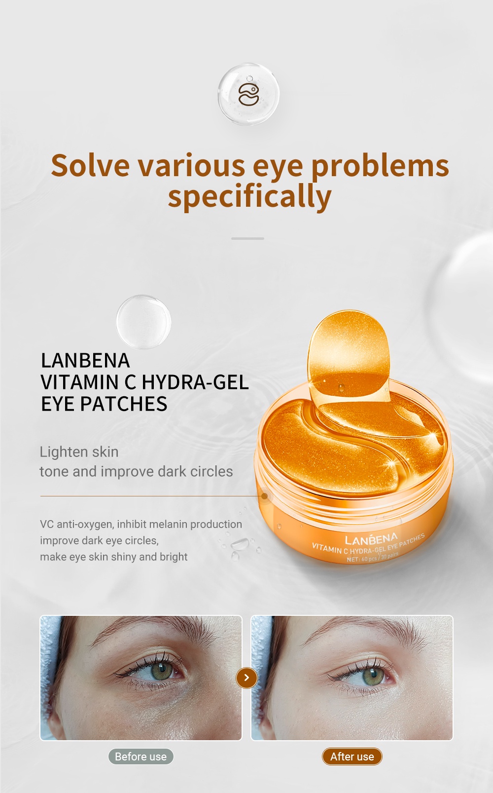 LANBENA Collagen Vitamin C Gel Eye Mask Patch Lighten Eye Skin VC