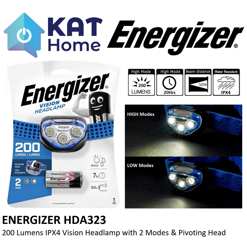 ENERGIZER HDA323 200 LUMENS VISION HEADLAMP WITH 3x AAA BATTERIES, 2