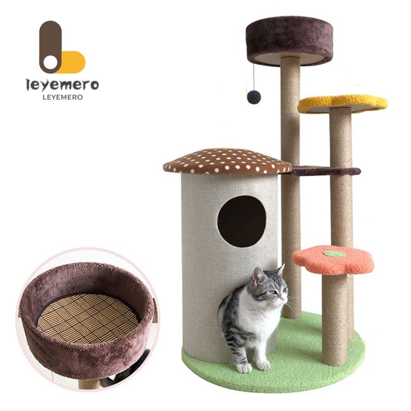 Mushroom Cat Tree House Cat Scratcher Flowers Cat Bed
