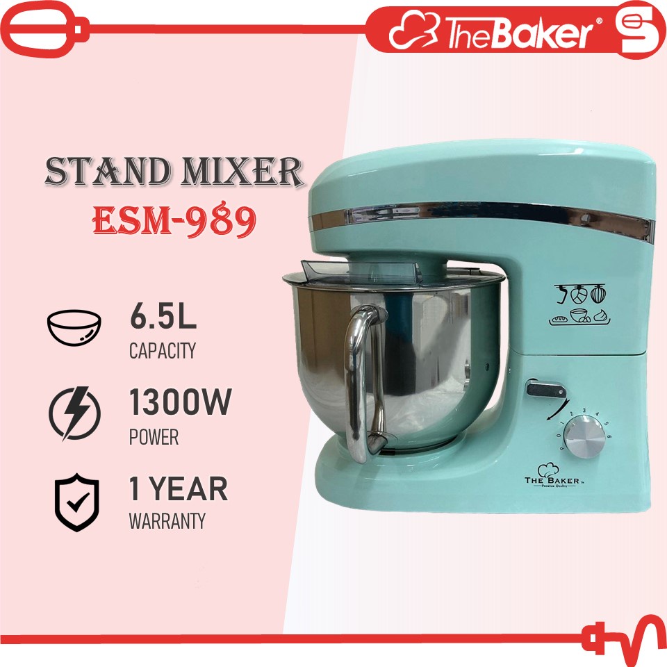 THE BAKER Stand Mixer ESM989 Aqua (6.5L/1300W) Silicone Beater Flat Dough Hook Egg Whisk