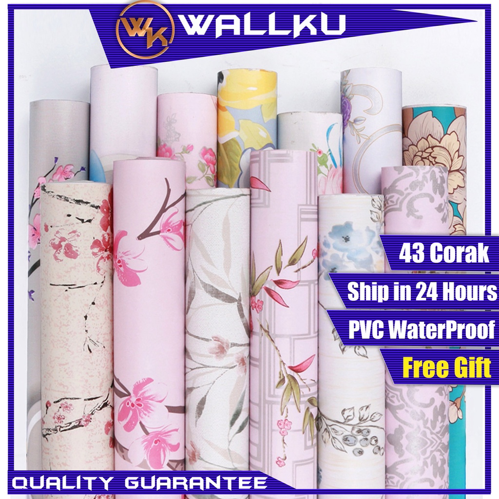 WallKu Flower Floral Bunga Wallpaper Wall Stickers Removable Self