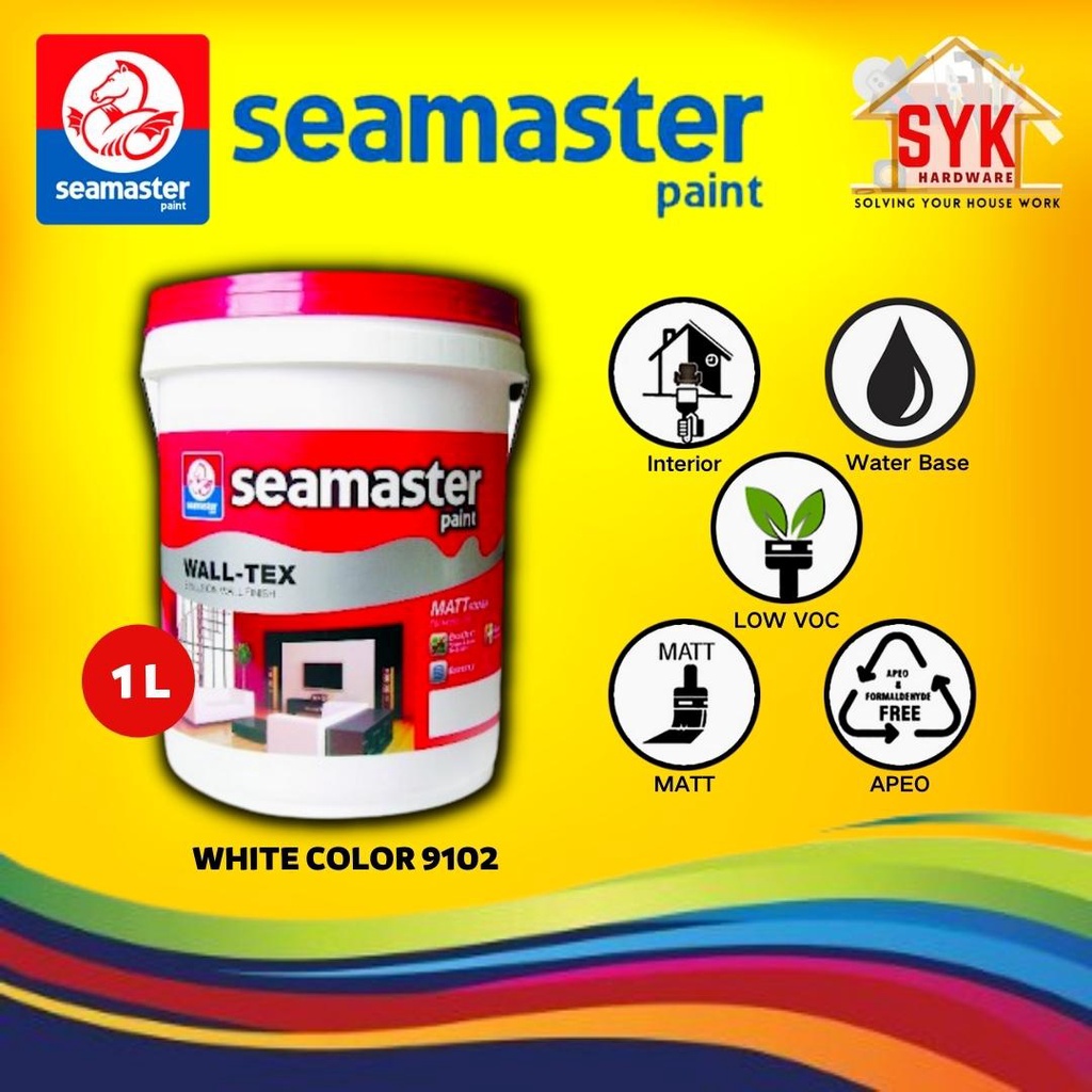 SYK Seamaster WallTex Arcylic Emulsion Paint Wall Paint White Cat Dinding Dalam Cat Air Cat