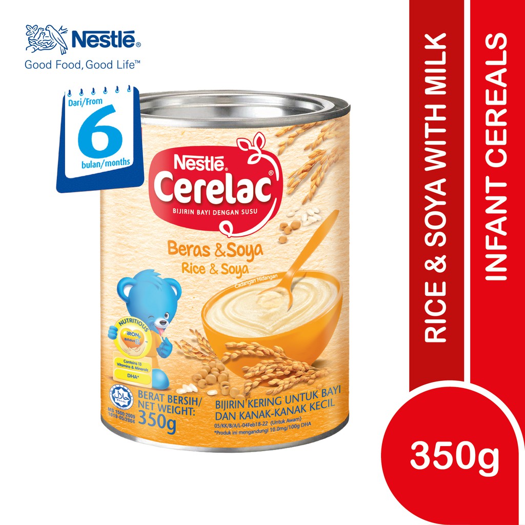 Nestle Cerelac Infant Cereals with Milk Rice &amp, Soya (350g) Shopee