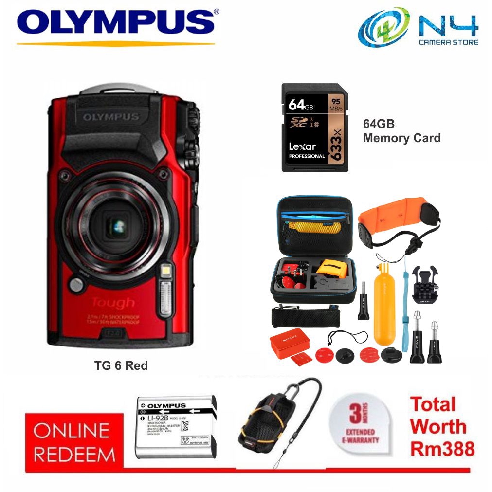 Olympus Stylus Tough TG6/TG6 + 64GB Memory Card +14 in 1 Accessories Kit+CSCH123 Case + Extra