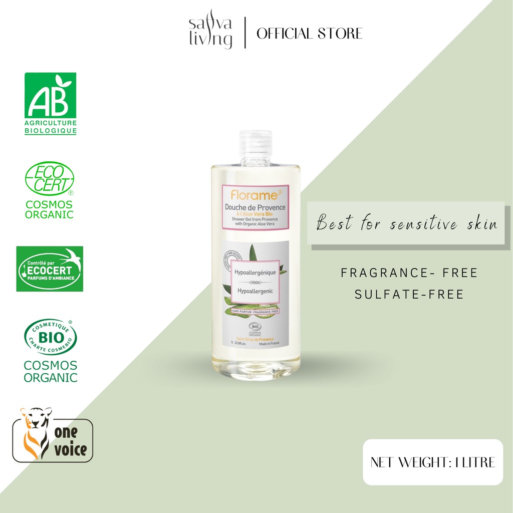 Organic Body Shower Gel (Florame) Hypoallergenic 1 LITRE 100 Natural