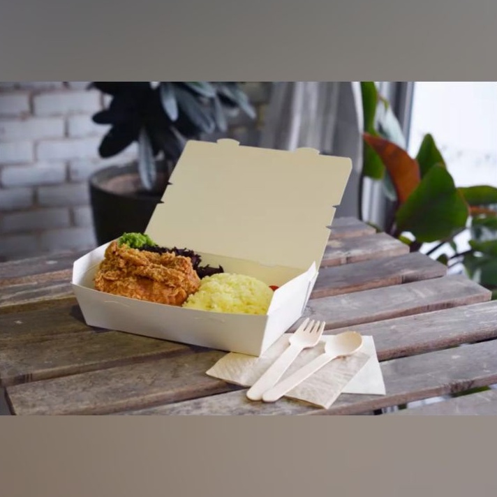 RENEQ PAPER LUNCH BOX BROWN & WHITE / DISPOSABLE LUNCH BOX / OIL PROOF