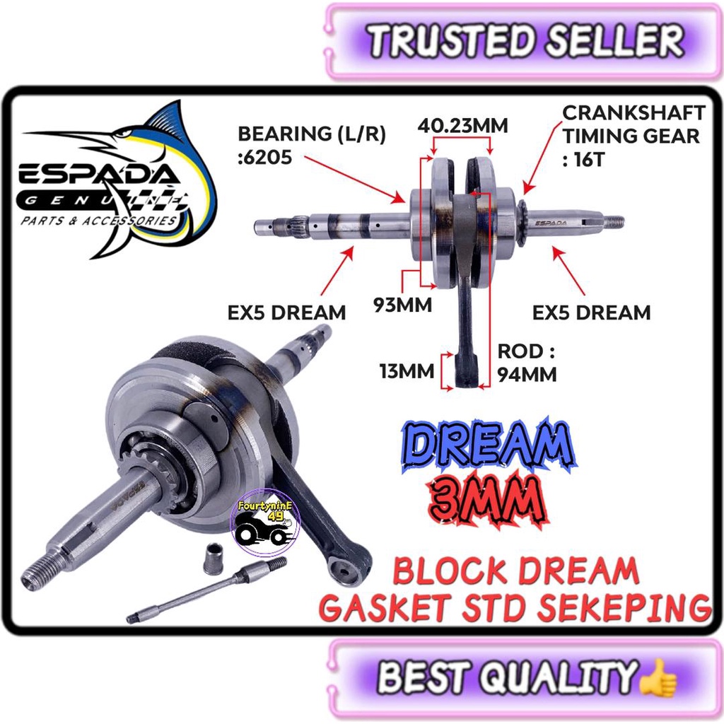 EX5 DREAM WAVE100 CRANKSHAFT JET 3MM ESPADA CRANK SHAFT 3MM Shopee