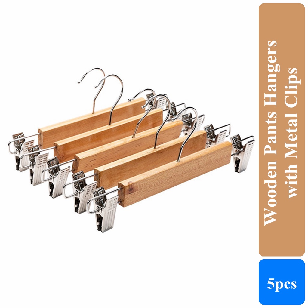 HighGrade Wooden Pants Hangers with Metal Clips Grip Clip Pants Hanger