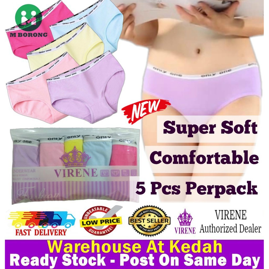 VIRENE Women Medium Waist Panties【5 Pcs Perpack】Soft Cotton Medium