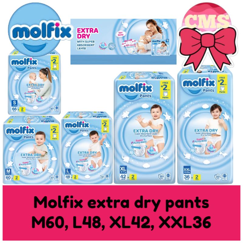 Molfix Extra Dry Pants Diaper Jumbo Pack (S66/M60/L48/XL42/XXL36