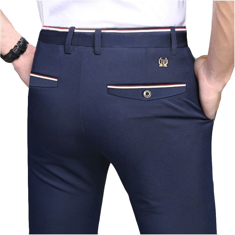 Men Formal Pants Office Stretchable Elastic Slim Fit Thin Long Trousers