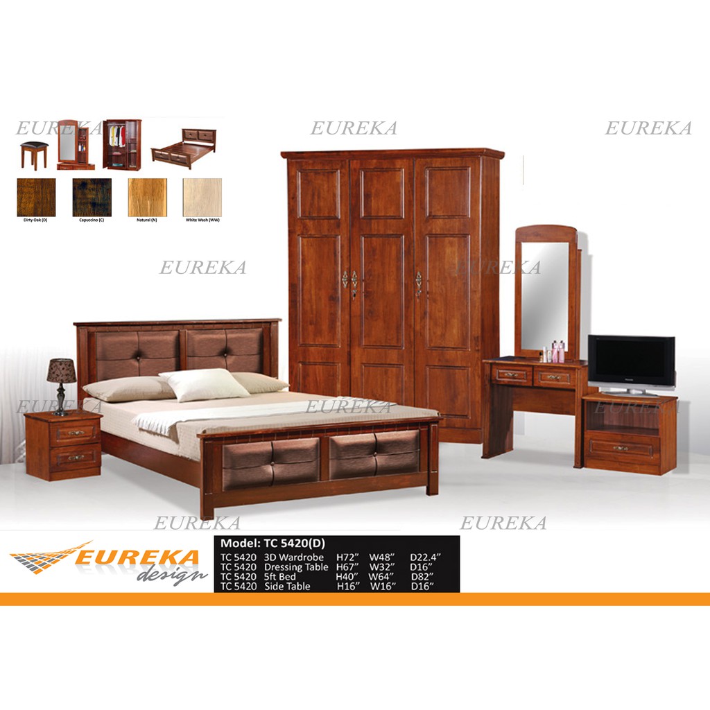 EUREKA 5420 Bedroom Set Queen Bed/ Wardrobe/ Dressing Table/ Bedside