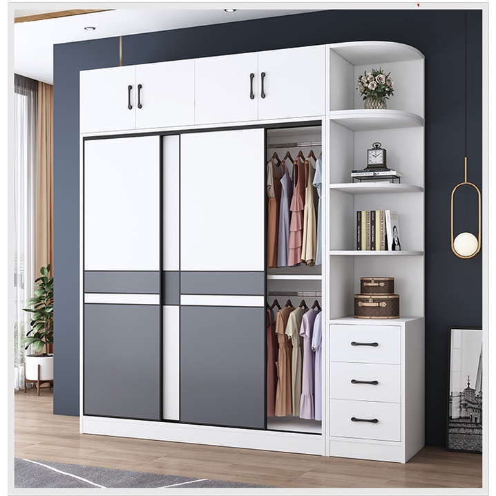 6.5FT 3 Door Minimalist Wardrobe Sliding Door Wardrobe With Bedroom Wardrobe Set