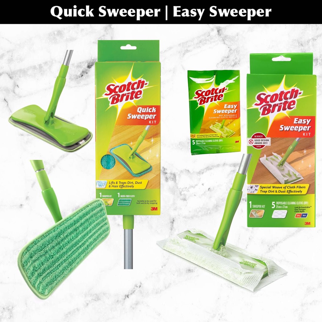 3M Scotch Brite Quick Sweeper Micro Fiber Flat Mop / Easy Sweeper Kit