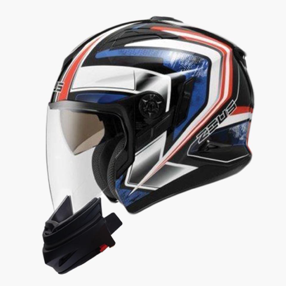 ZEUS Helmets GJ613 Pearl Black AJ6 Blue (Open face, full face, double
