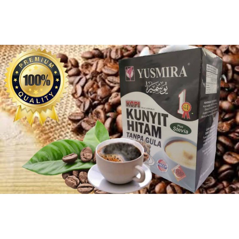 KOPI YUSMIRA KOPI KUNYIT HITAM TANPA GULA PLUS STEVIA 15 SACHETS