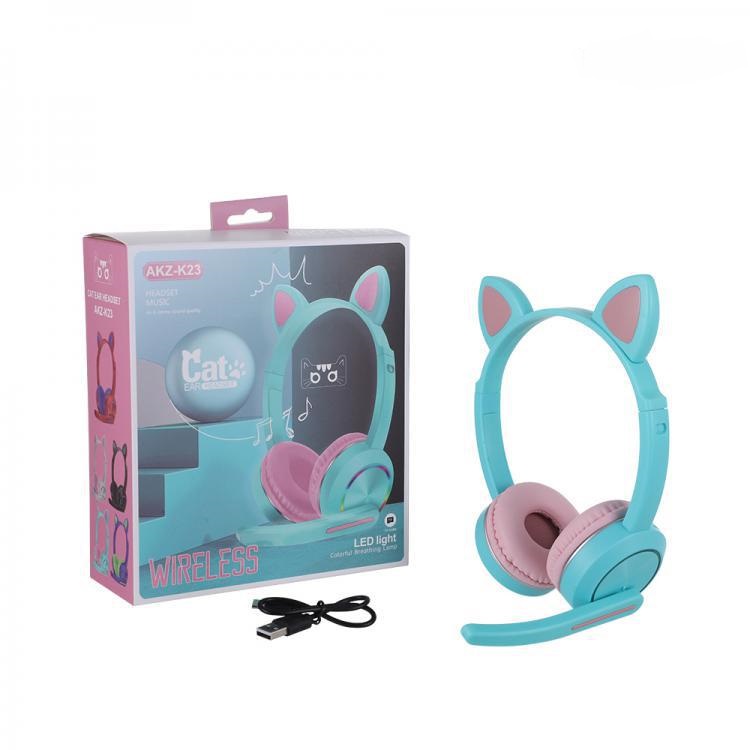 New Arriva Ready Stock Cute Cat Ear Bluetooth Wireless Headset with Mic AKZK23 LED Light