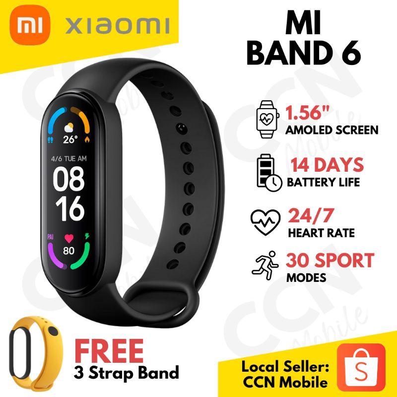 XIAOMI Mi Band 6 Fitness Tracker (Free 3 Strap Band) Shopee Malaysia