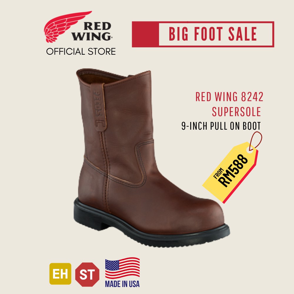 Red Wing Safety Shoe 8242 Men's 9Inch Pull On Steel Toe Boot