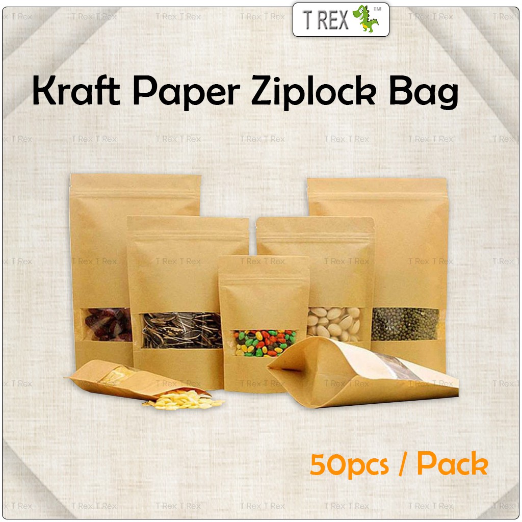50pcs Brown Kraft Paper Zipper Bag / Zip Lock Bag / Zip Bag / Kraft