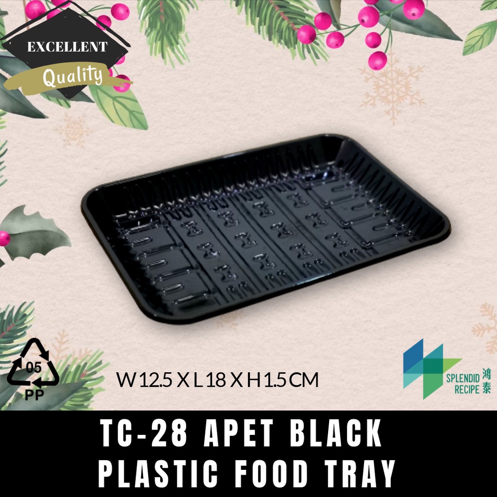 TC28 APET Black Plastic Food Tray / Fruit, Vegetable Frozen Wrap Tray