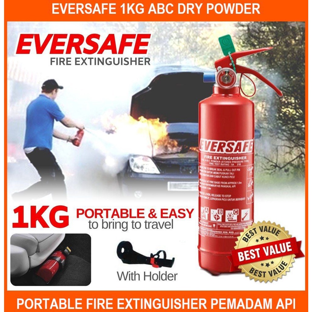 Sirim Certified Eversafe 1KG ABC Dry Powder Portable Fire Extinguisher