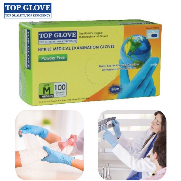 Top Glove Nitrile Examination Medical Hand Glove, Powder Free, Blue