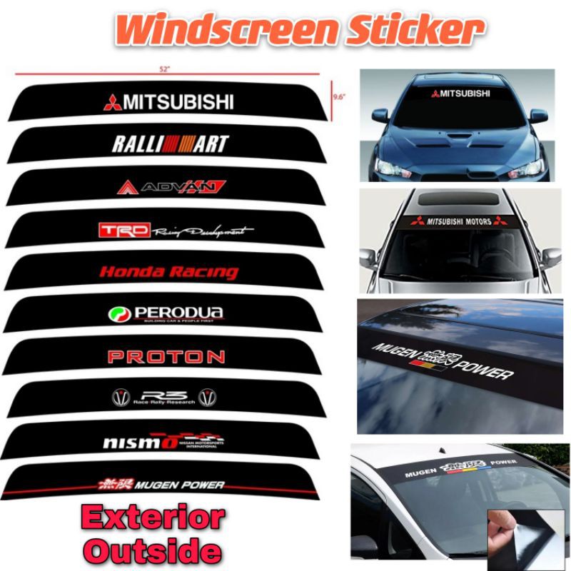 10" Front CAR Windscreen Sticker all Black Windshield Ralliart