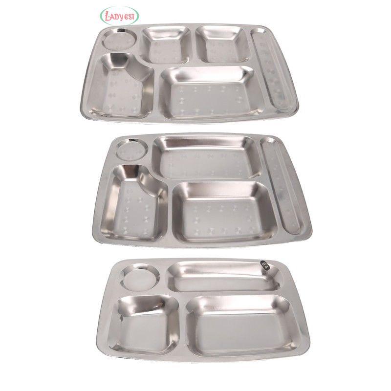 Divided Stainless Steel Food Snack Tray Lunch Portion Plate Diet Infant