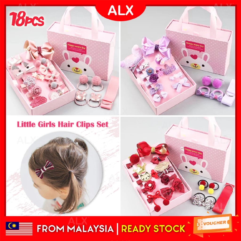ALX 18pcs Children Girls Cute Hair Clips Hairpins Set Rubber Hair Band