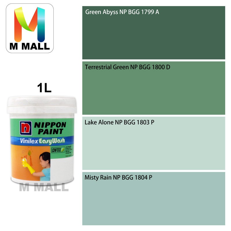 Nippon Paint Interior Vinilex Easywash Serene Green & Blue 17991814 1L Shopee Malaysia