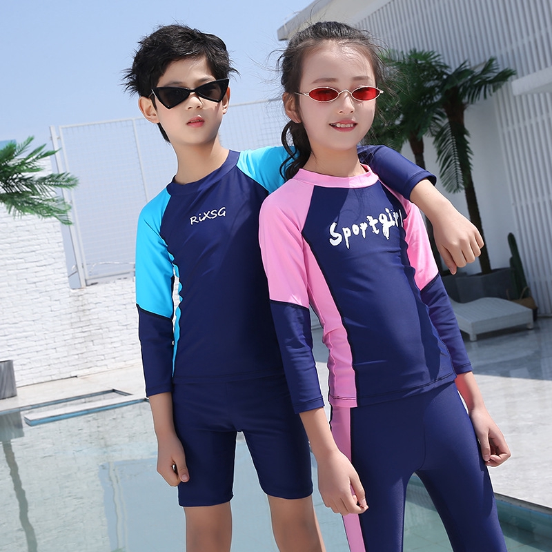 One Piece Swimsuit Boy Long Sleeve Bathing Suits For Kids Swimming