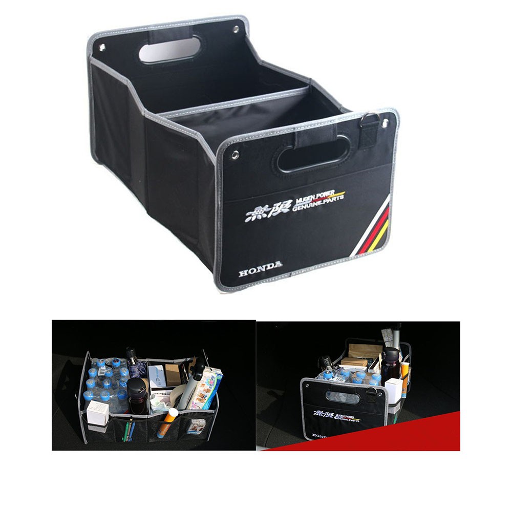 Car Luggage Organizer Foldable Cargo Storage Bin Black Mugen power Fit