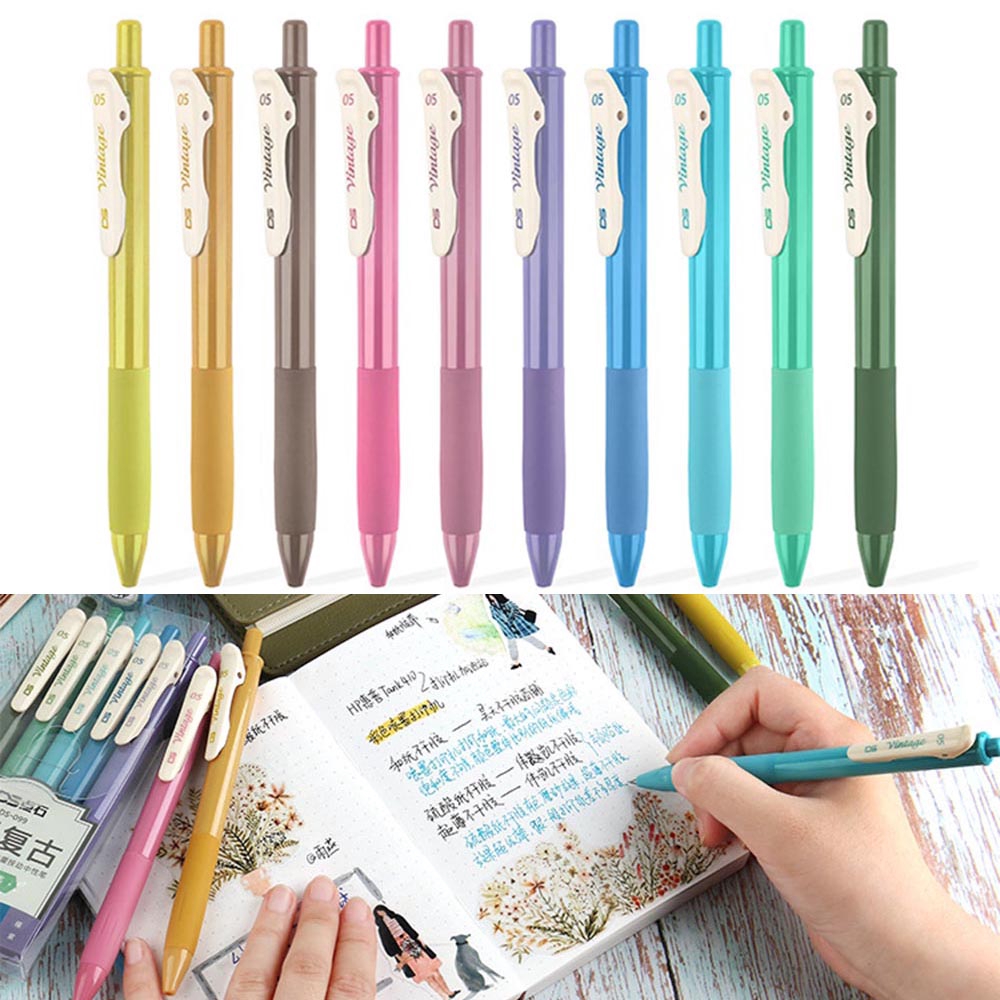 1Pcs Morandi Retro 10 Color Press Gel Pen 0.5mm Ink Writing Stationery