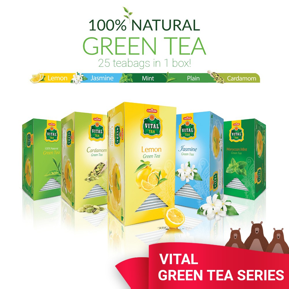 Vital Green Tea 25 Bags Lemon / Jasmine / Green Tea/ Cardamom / Moroccan Mint / READY STOCK KL