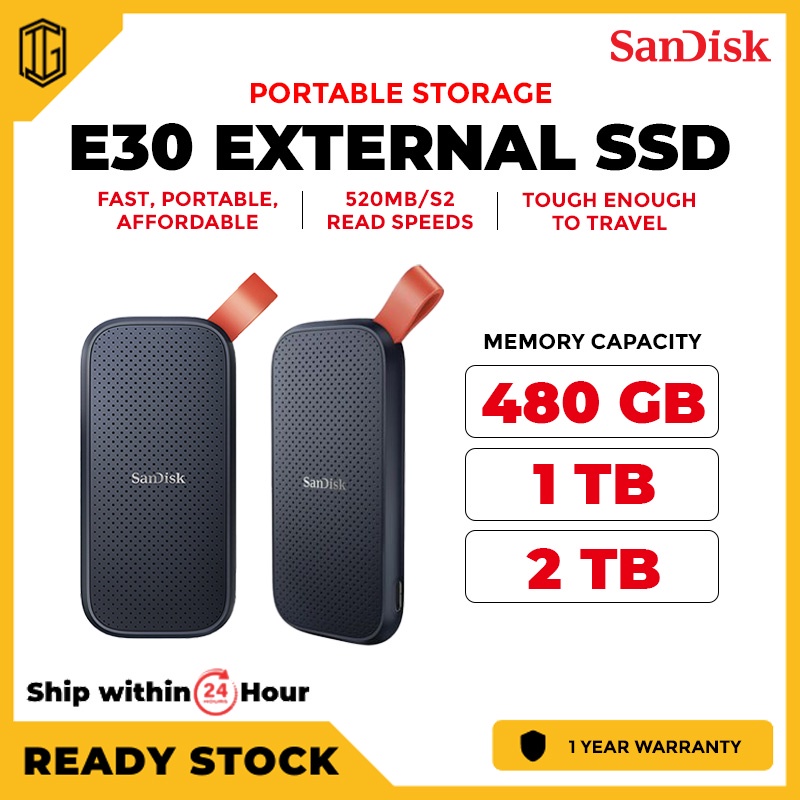 SANDISK E30 Portable External SSD 2 TB 1TB 480GB 520Mbs External Hard