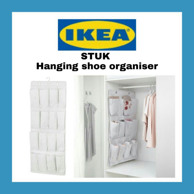 IKEA STUK Hanging shoe organiser 16 pockets, white/grey 51x140 cm