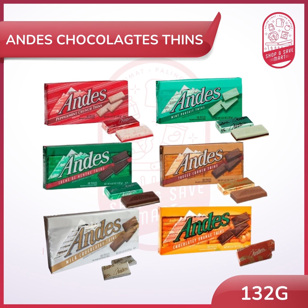 Andes Chocolates Thins 28 Pieces 132g ( Flavor Menthe/Orange/ Milk Choco / Peppermint / Mint