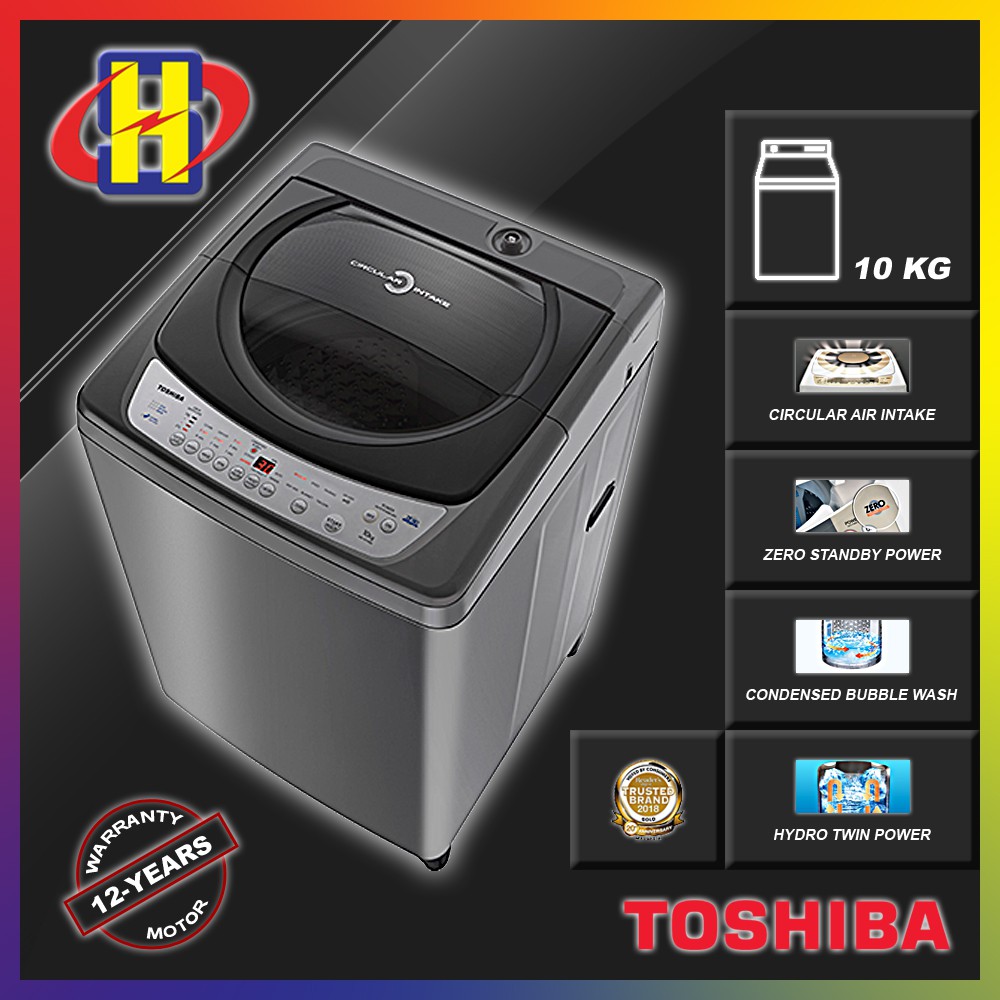 Toshiba Washing Machine (10KG) Circular Air Intake Fully Auto Top Load