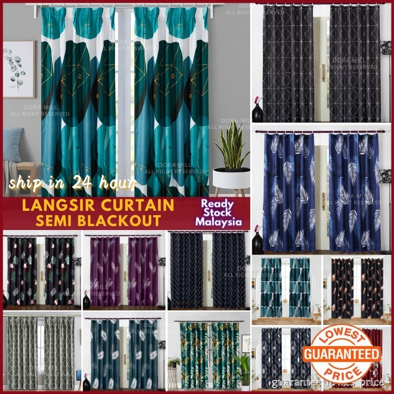 Hook Type Modern Langsir Curtain Semi Blackout Langsir Pintu Door