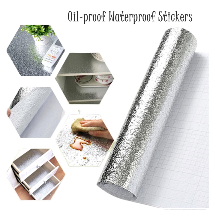 60x200cm Oil Proof Waterproof Self Adhesive Wallpaper Kitchen Aluminum Foil Stickers Kertas