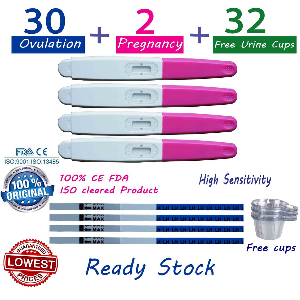 2pcs early pregnancy test pen/UPT + 30 pcs ovulation test strip/OPK