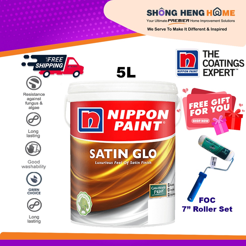 5L Nippon Paint Satin Glo Interior Wall [ASH WHITE OW 1082 P