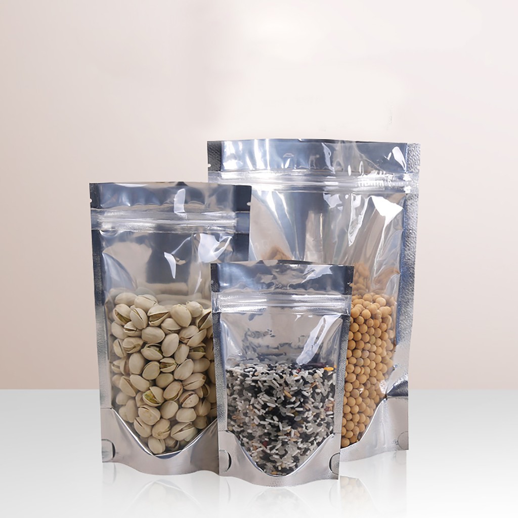 ParcelWish 50Pcs Zip Aluminium Foil Bag (Standing) Transparent Front