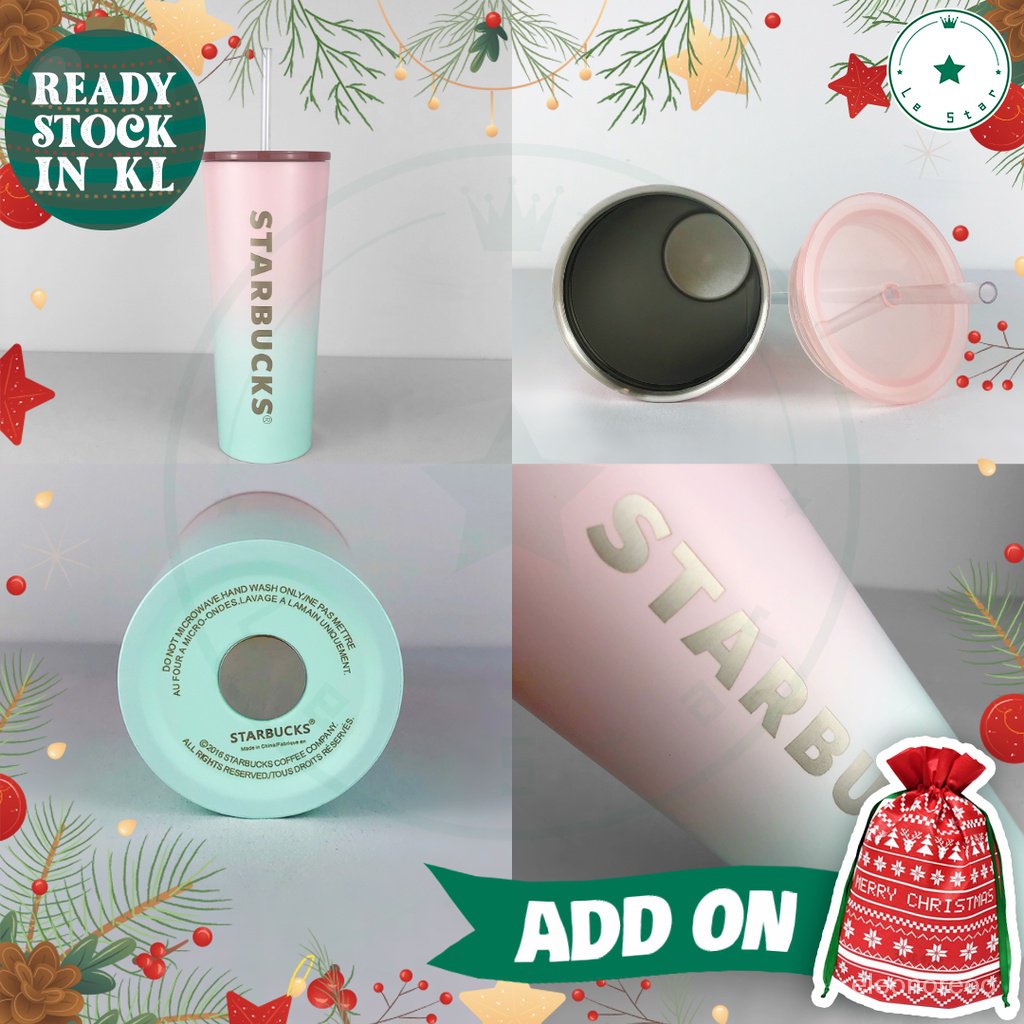 [READY STOCK] Starbucks Tumbler with Straw Stainless Steel Pink Purple