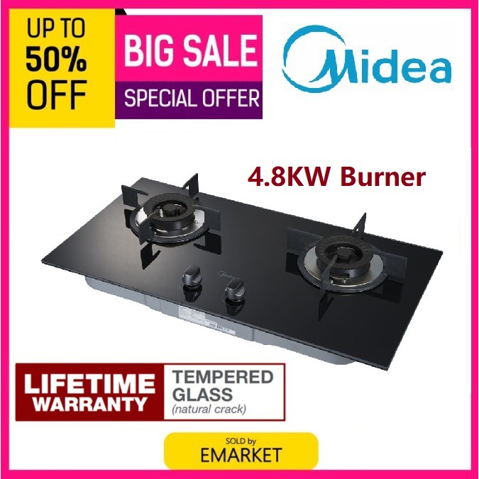 Midea Builtin Gas Hob with 5.0kW Burners Tempered Glass Gas Cooker MGH