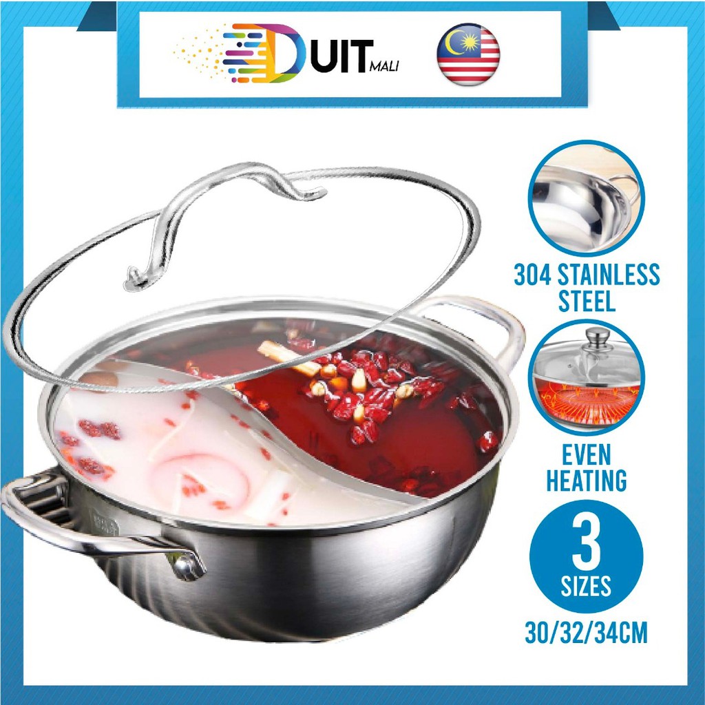 S Shape Periuk Steamboat Pot 304 Large Stainless Steel pot Hot Pot