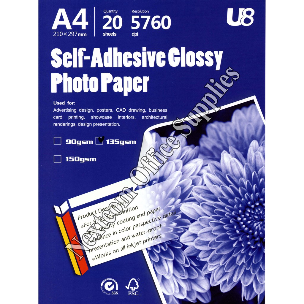 U8 135gsm Self Adhesive Sticker Glossy Photo Paper ( sticker ) ( 20